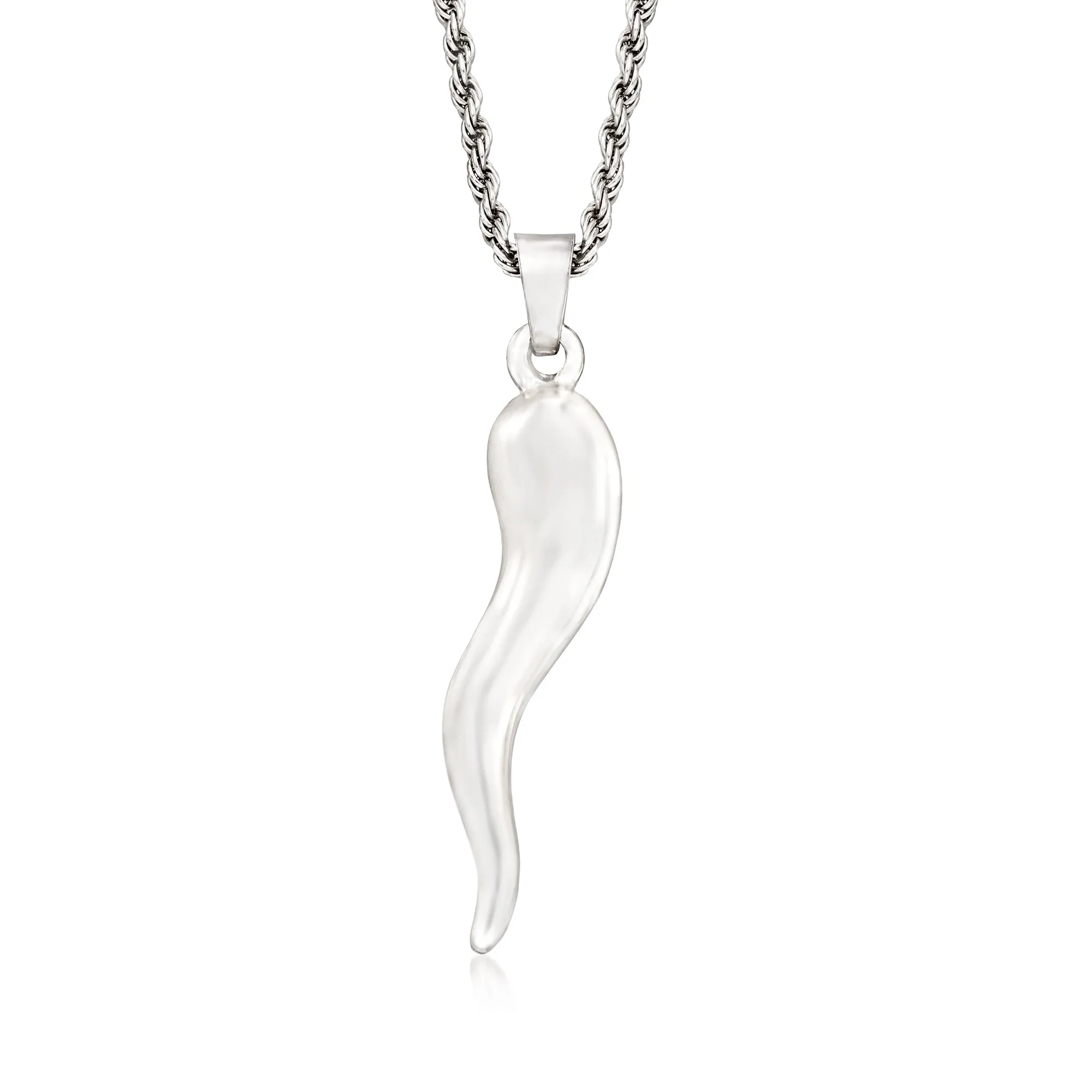 Ross-Simons Men's Sterling Silver Italian Horn Pendant Necklace