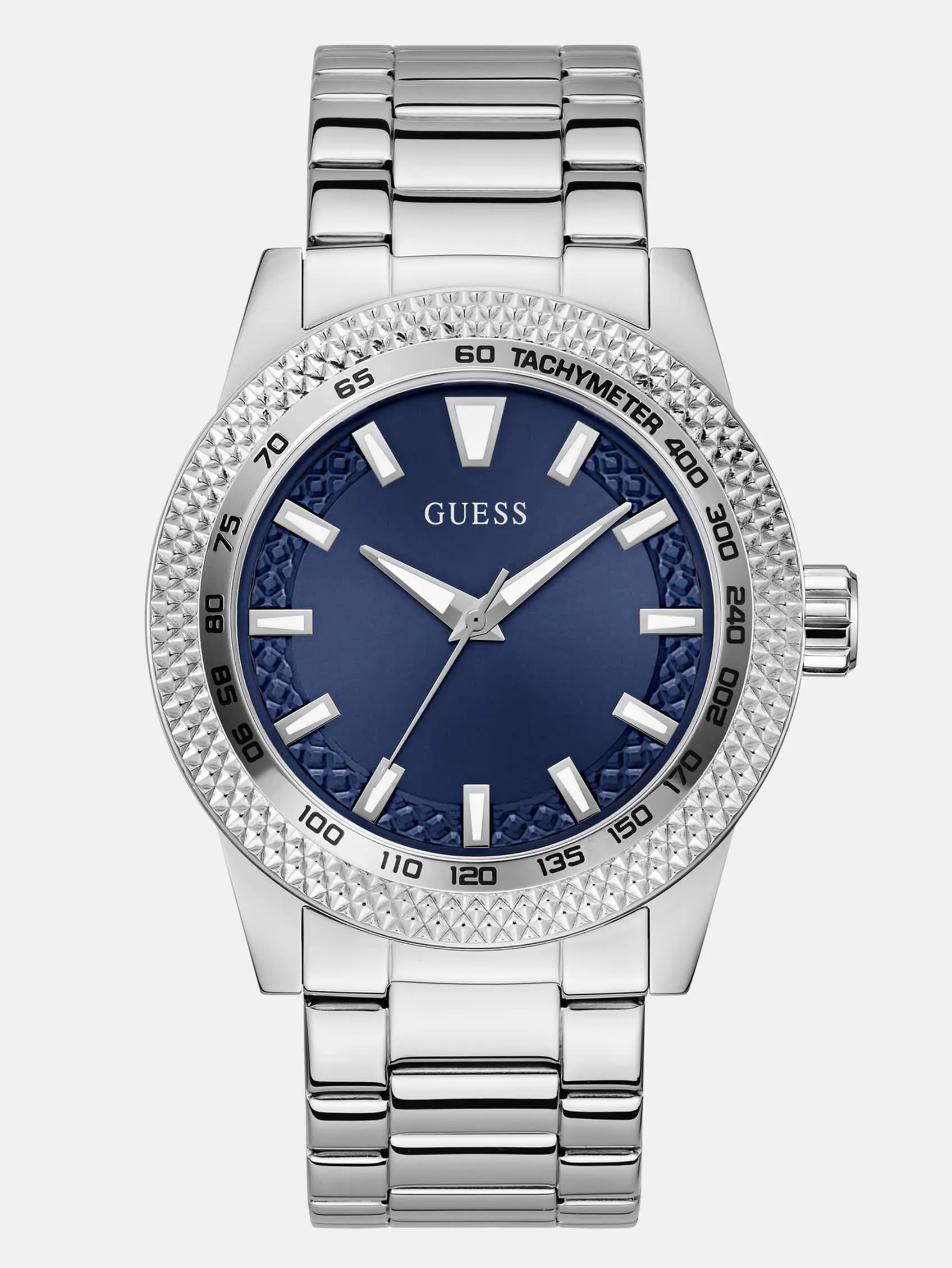 Silver-Tone and Blue Analog Watch