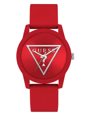 Silver-Tone and Red Silicone Analog Watch
