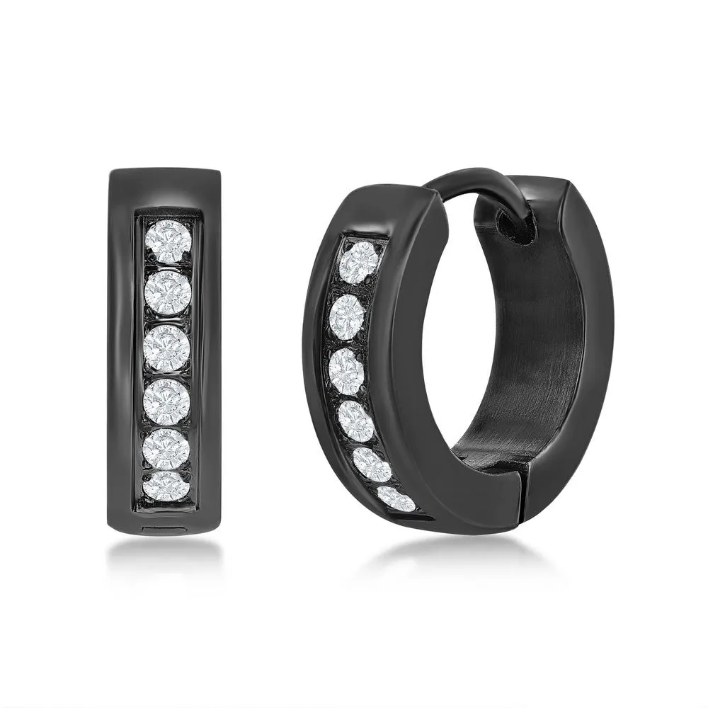 Stainless Steel 13mm Huggie Hoop Single Row CZ Earrings - Gold Plated