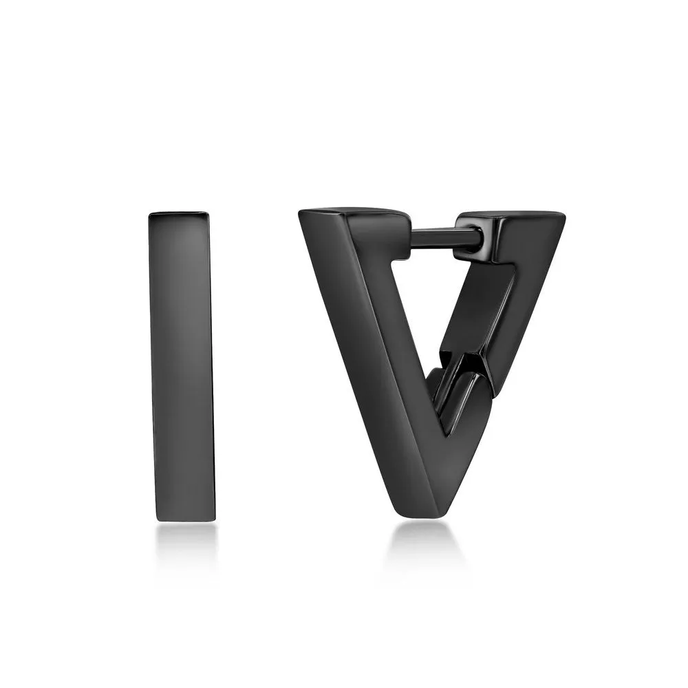 Stainless Steel 13mm Polished Triangle Earrings - Black Plated