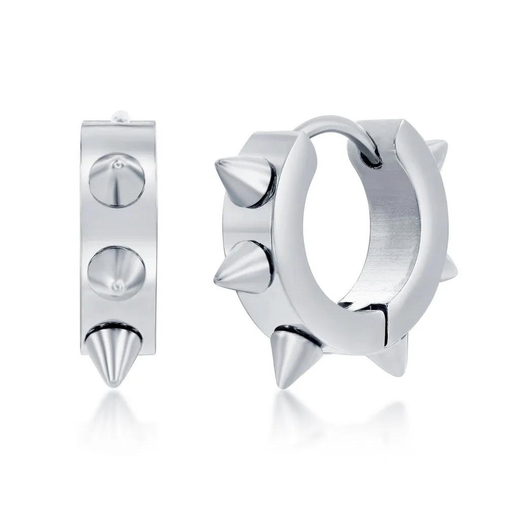 Stainless Steel 19mm Spike Huggie Hoop Earrings - Black Plated