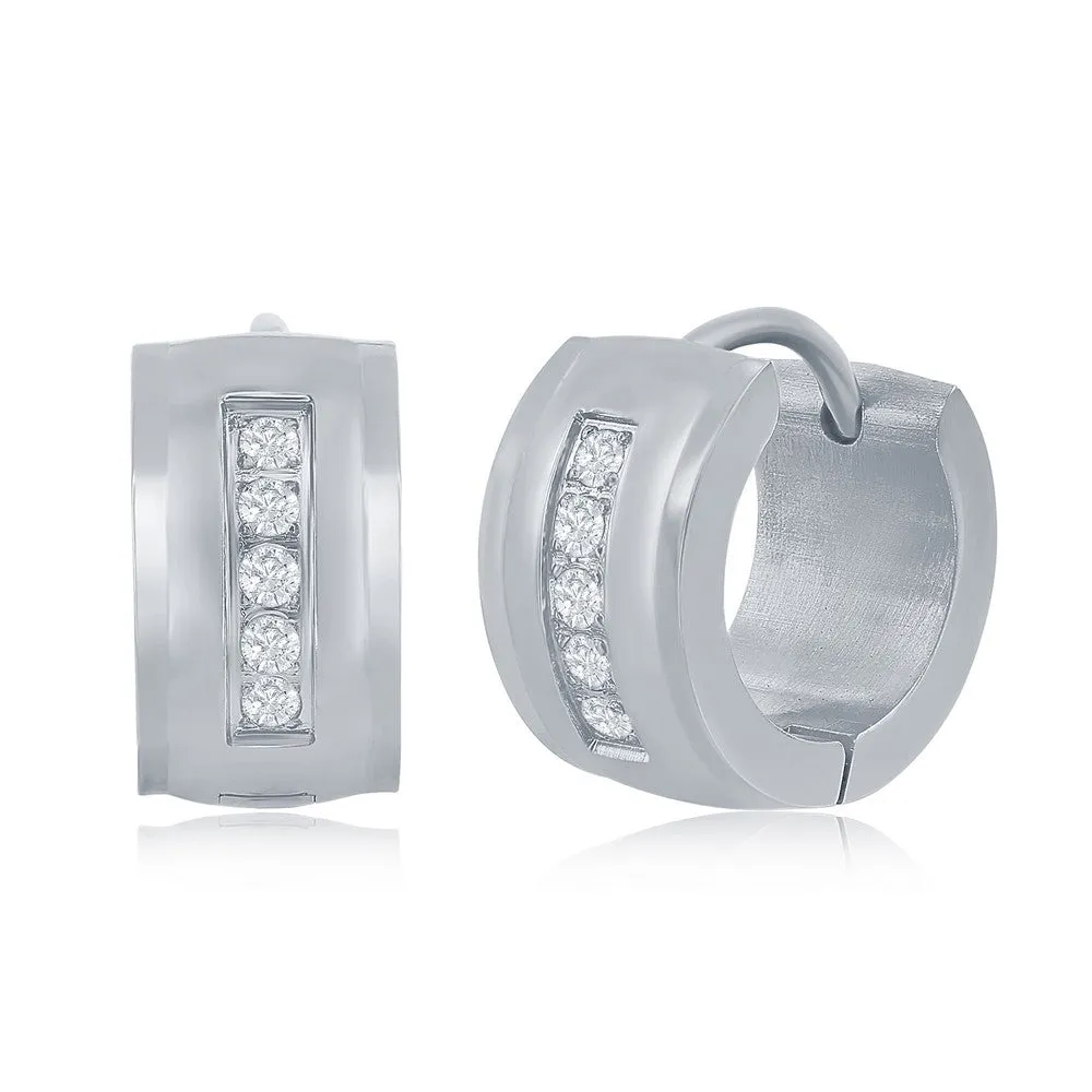 Stainless Steel 7x13mm CZ Huggie Hoop Earrings - Black Plated