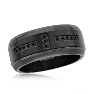 Stainless Steel Black CZ Band Ring
