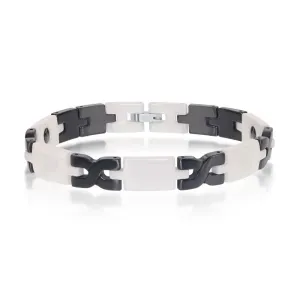 Stainless Steel Black White and Gray Link Bracelet