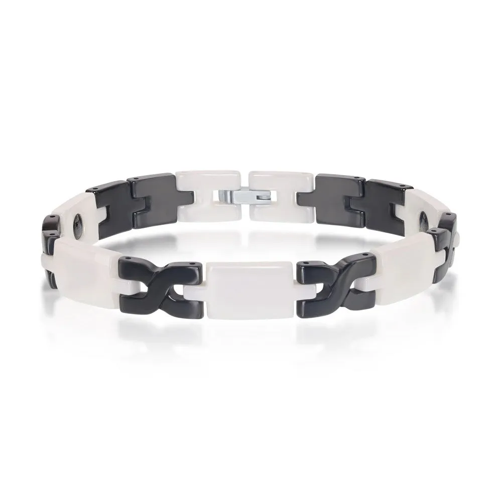 Stainless Steel Black White and Gray Link Bracelet