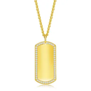Stainless Steel CZ Dog Tag ID Necklace - Gold Plated