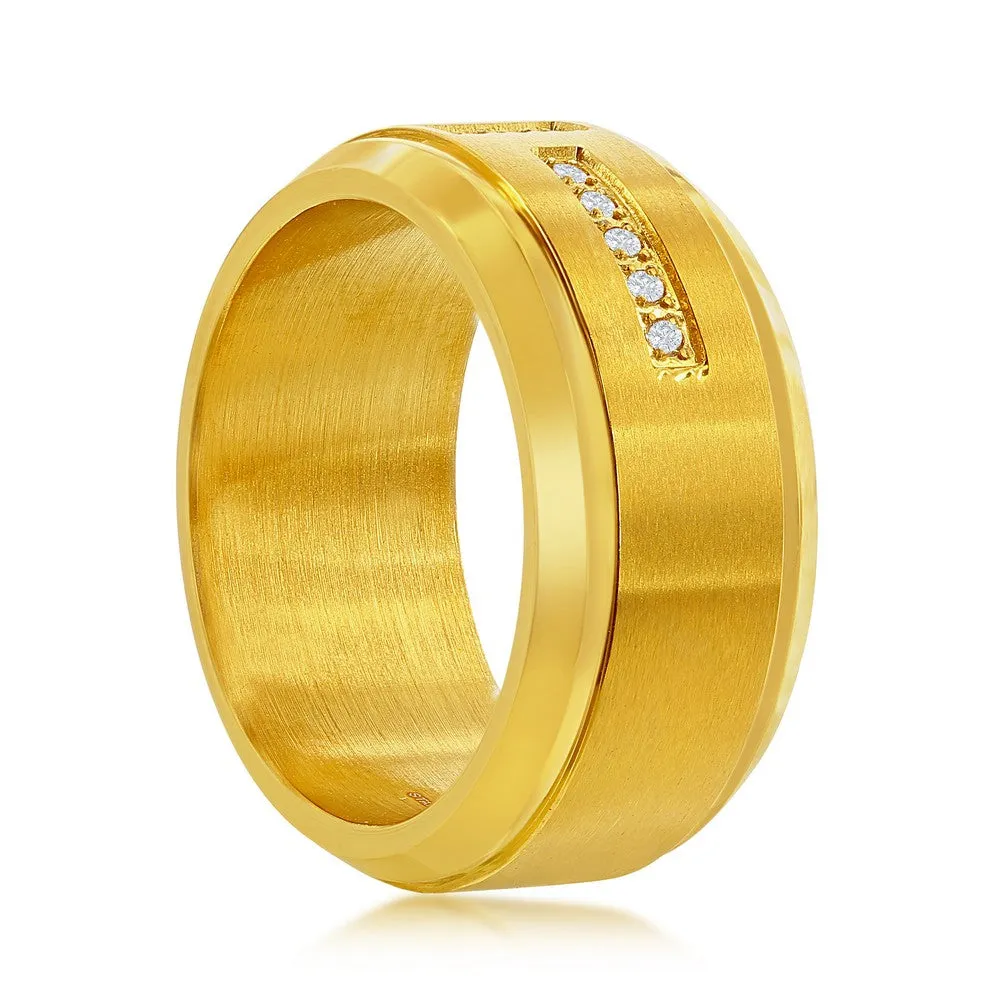 Stainless Steel Gold Band CZ Ring