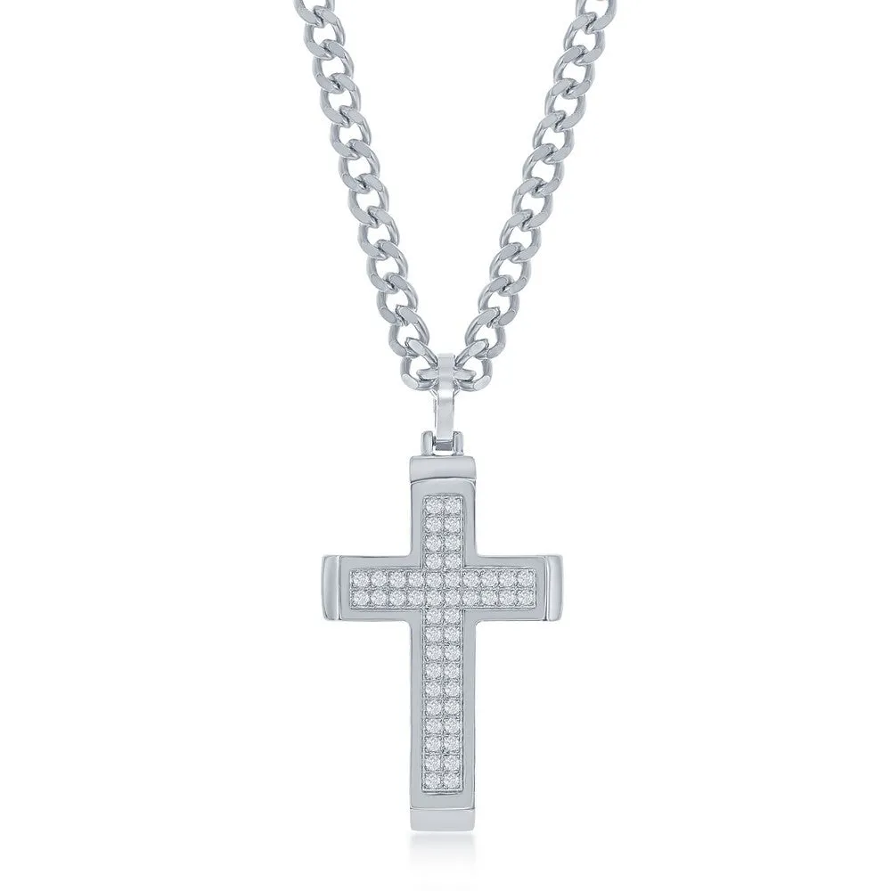 Stainless Steel Polished CZ Cross Necklace
