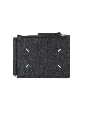 Textured Black Leather Wallet With Zipper Closure