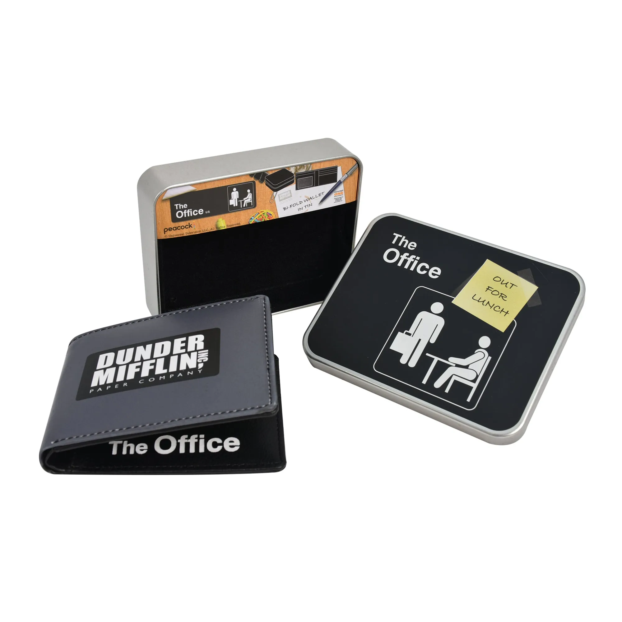 The Office Dunder Mifflin Inc. Paper Company Bifold Wallet in a Decorative Tin Case, Multi