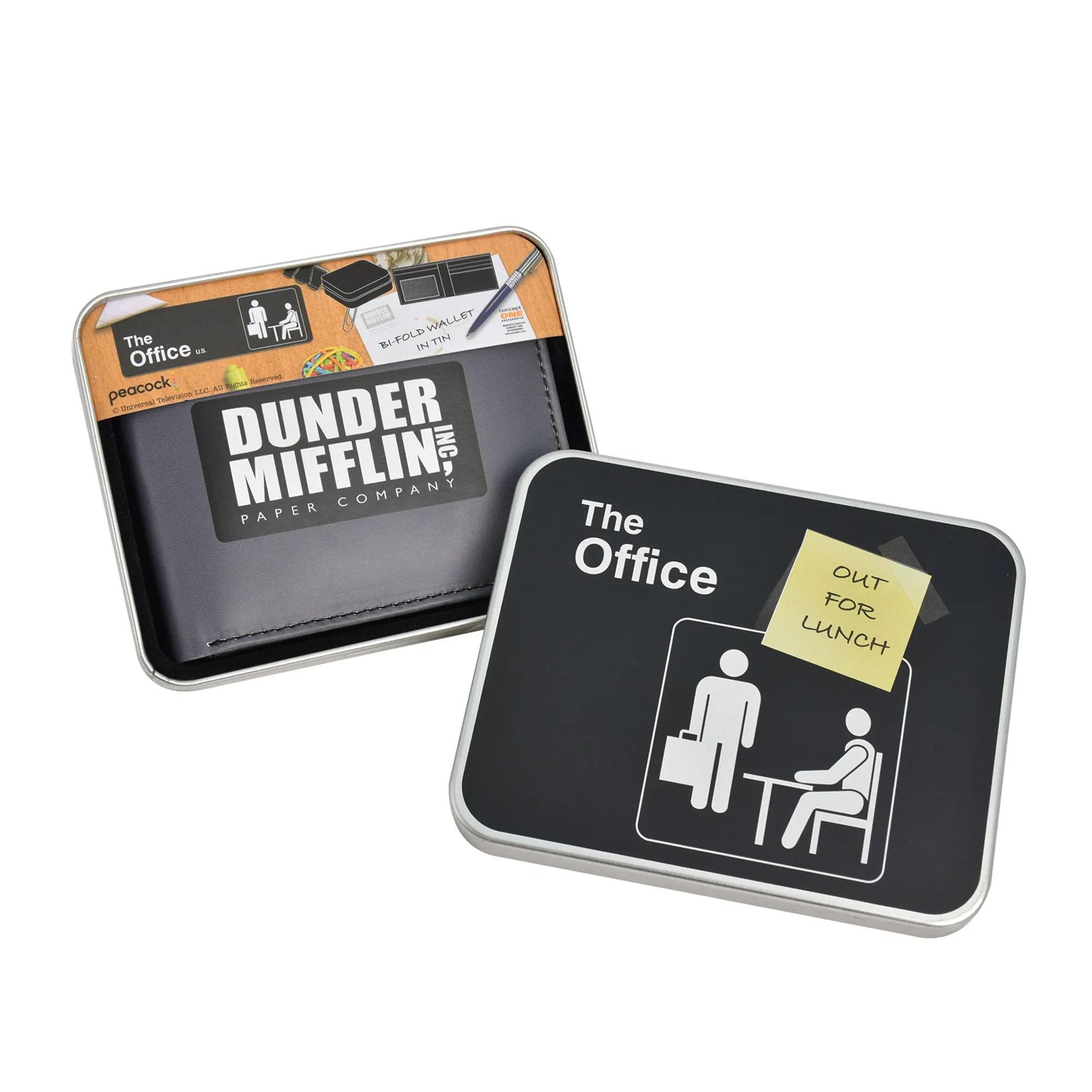 The Office Dunder Mifflin Inc. Paper Company Bifold Wallet in a Decorative Tin Case, Multi