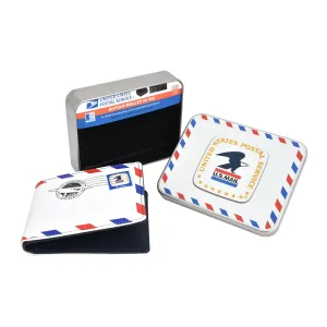 USPS U.S Mail Eagle Stamp Logo Bifold Wallet, Slim Wallet in Decorative Tin Case, Multi