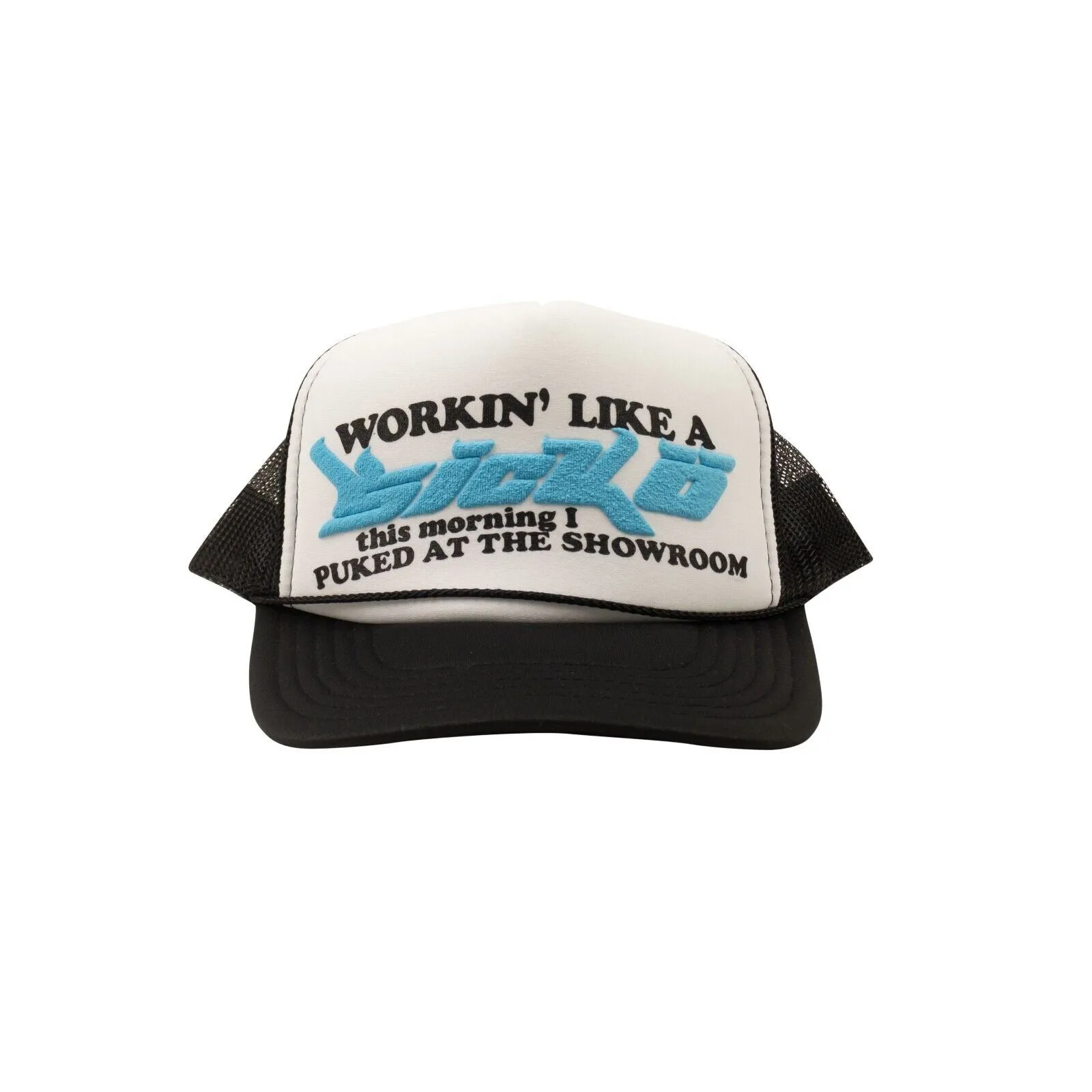 X 375 Black And Light Blue Logo Trucker Cap